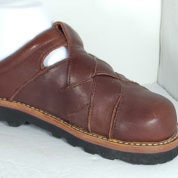 Simple Women's US 8 Brown Leather Woven Slip-On Mules Clogs Shoes - Picture 14 of 16